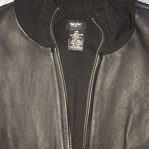 black leather target jacket